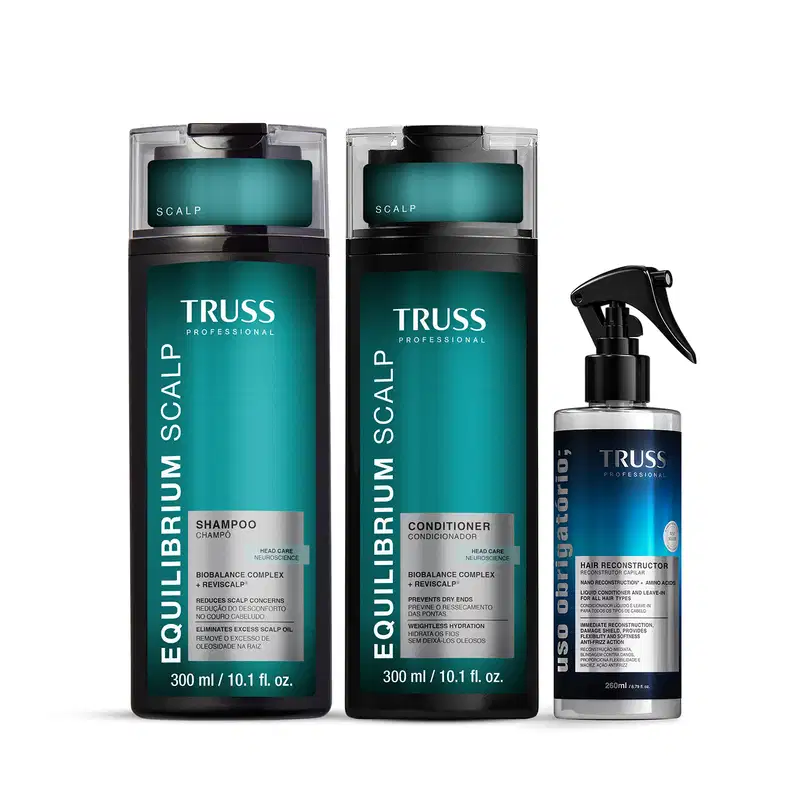 Combo Truss Shampoo Equilibrium Scalp 300ml + Condicionador Equilibrium Scalp 300ml + Spray Uso Obrigatório; 260ml
