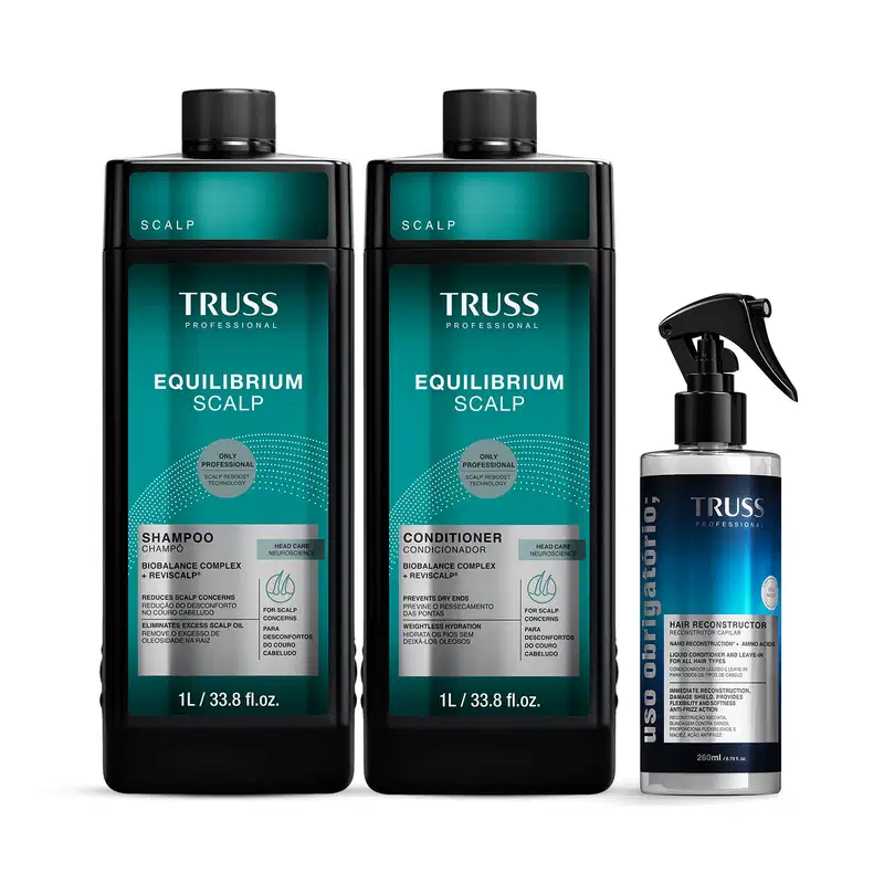 Combo Truss Shampoo Equilibrium Scalp 1l + Condicionador Equilibrium Scalp 1l + Spray Uso Obrigatório; 260ml