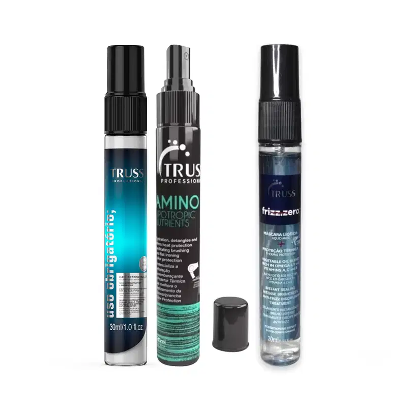 Combo TRUSS: Spray Uso Obrigatório; 30ml + Protetor Térmico Amino 30ml + Máscara Líquida 30ml