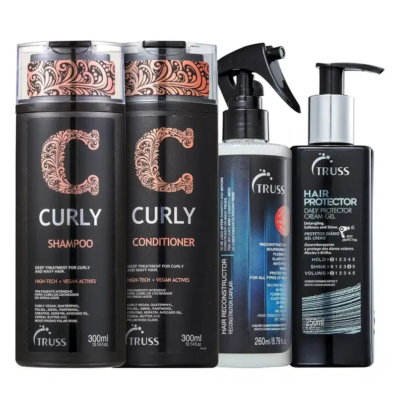 Kit Truss Curly - Shampoo 300ml + Condicionador 300ml + Uso Obrigatório 260ml + Hair Protector 250ml