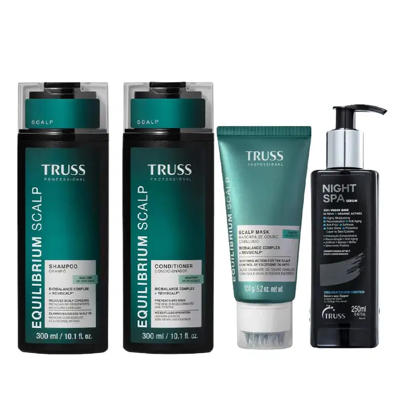 Kit Truss Equilibrium Scalp - Shampoo 300ml + Condicionador 300ml + Máscara 150g + Night SPA 250ml
