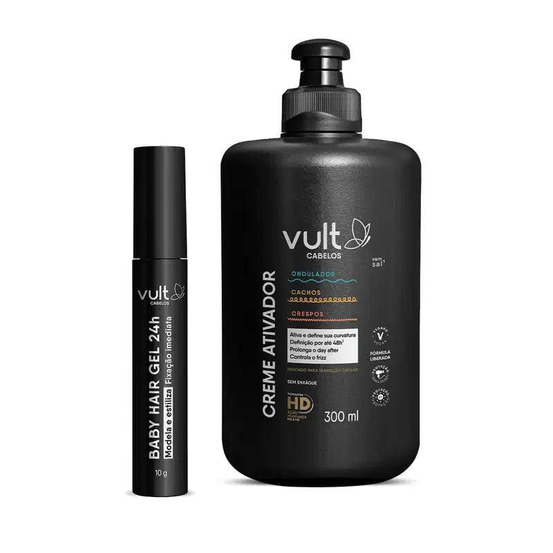 Combo Vult Cabelos Ondulados, Cacheados e Crespos: Creme Ativador  300ml + Gel Capilar Baby Hair 24h 10g