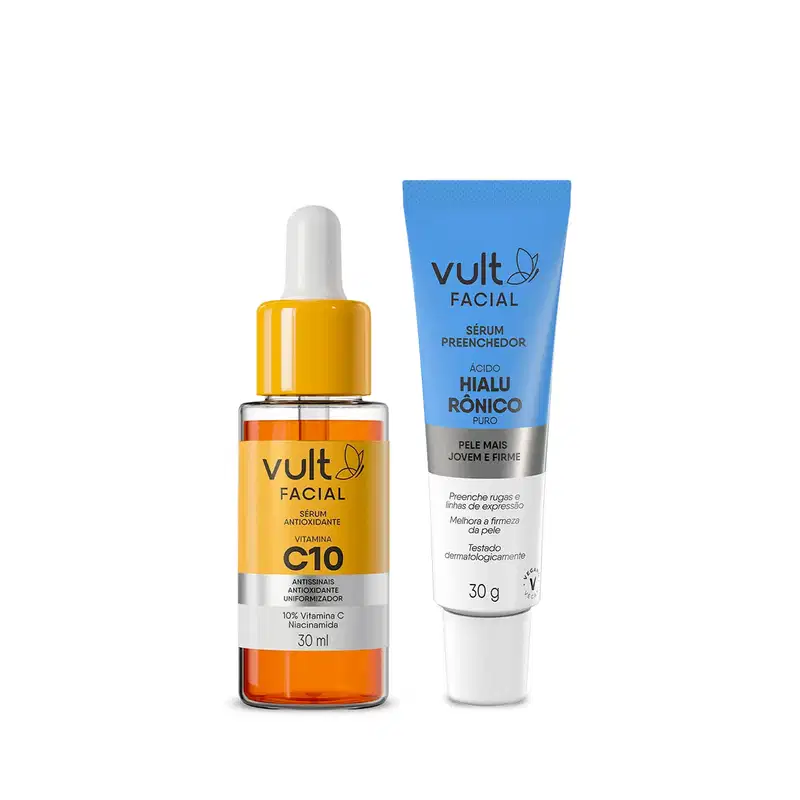 Combo Sérum Facial Antioxidante Vitamina C 10% 30ml + Sérum Facial Preenchedor Ácido Hialurônico Puro 30g
