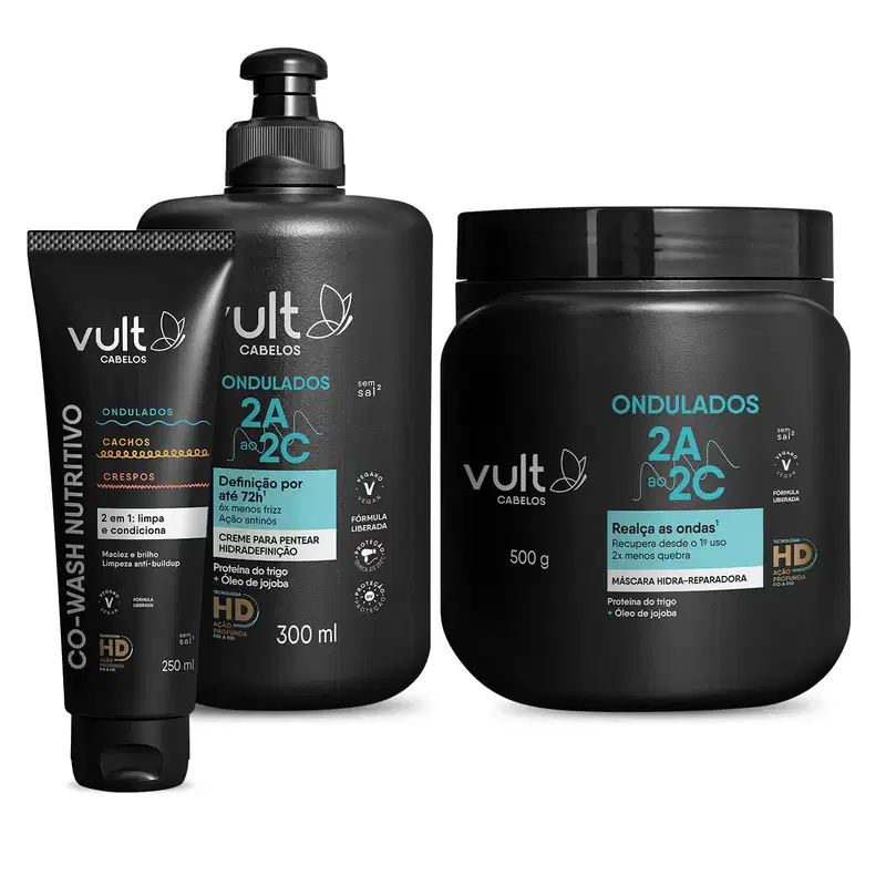 Combo Low Poo Ondulados: Co-Wash Nutritivo 250ml + Máscara Hidra-Reparadora 500g + Creme de Pentear Hidradefinição 300ml
