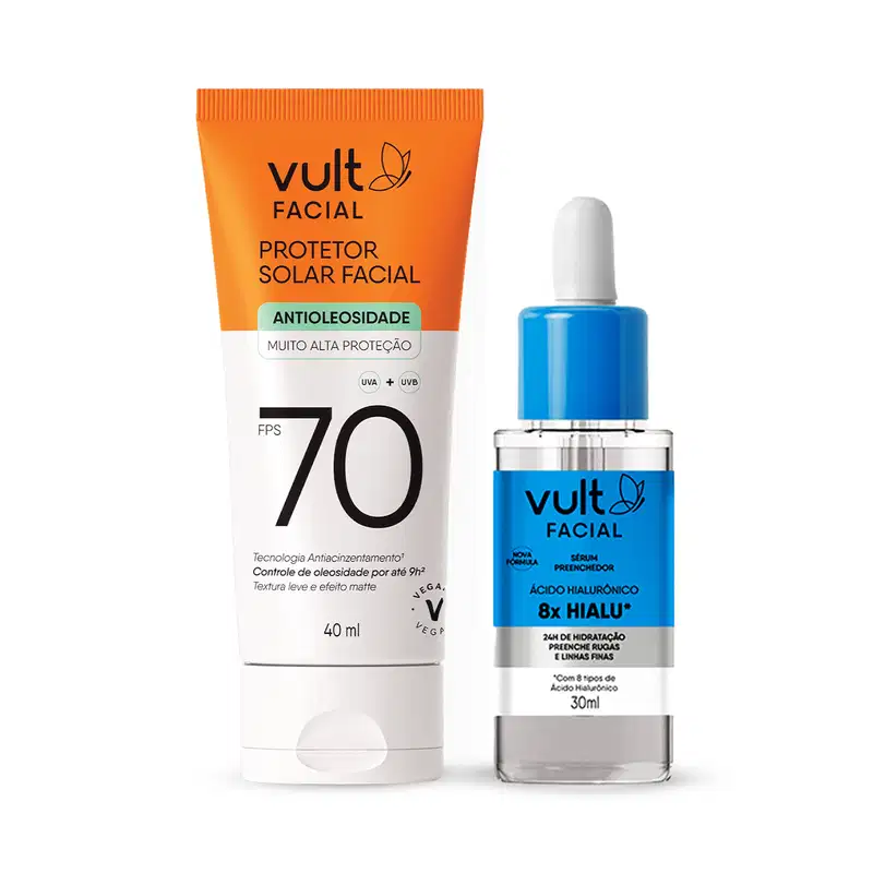 Combo Proteção Facial: Protetor Solar Facial FPS 70 + Sérum Preenchedor Ácido Hialurônico 8x Hialu 40ml