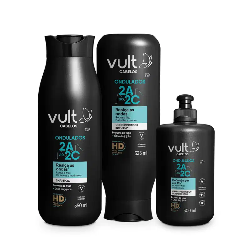 Combo Cabelos Ondulados: Shampoo 350ml + Condicionador 325ml + Creme de Pentear 300ml