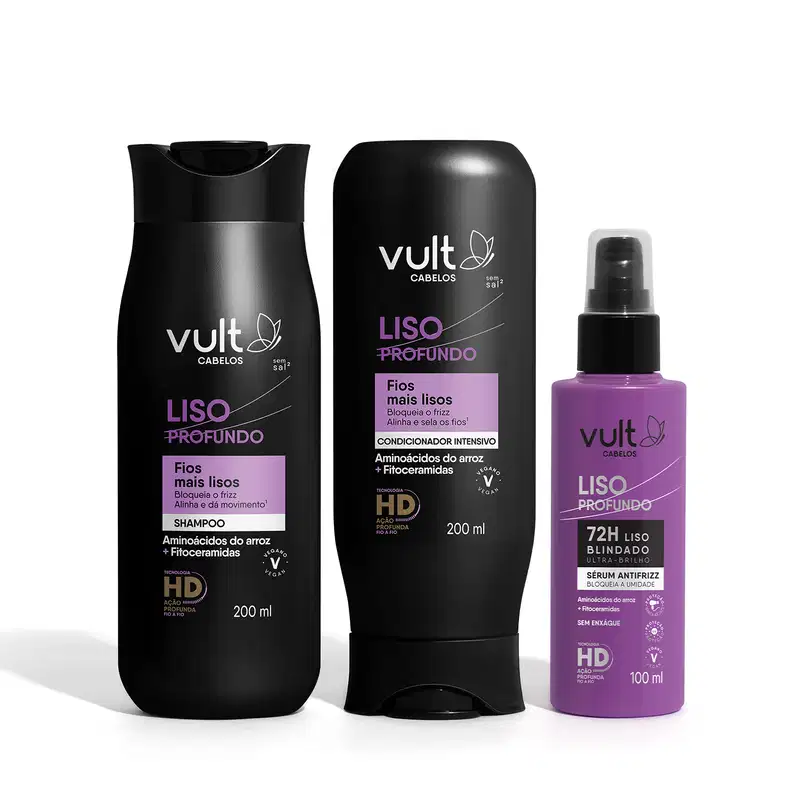 Combo Rotina Liso Profundo: Shampoo 200ml + Condicionador 200ml + Spray Blindagem 100ml