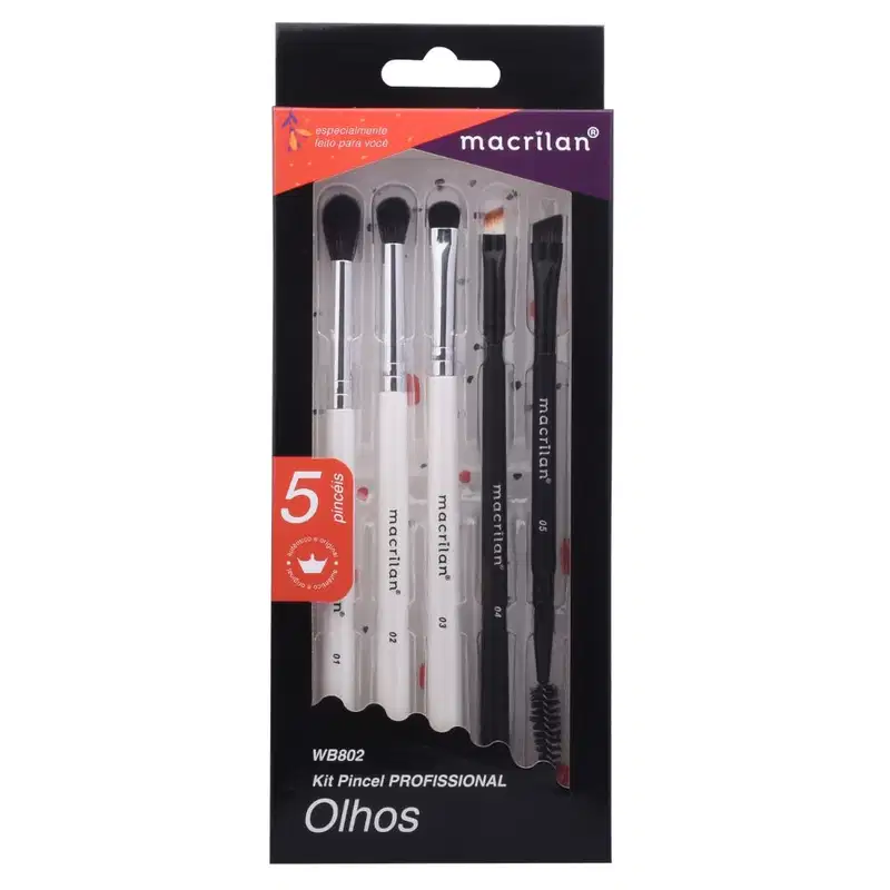 Kit com 5 Pinceis Profissional para olhos WB802 Macrilan