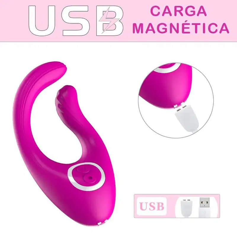 Vibrador Recarregável com Motor Duplo e Controle Sem Fio na cor roxa