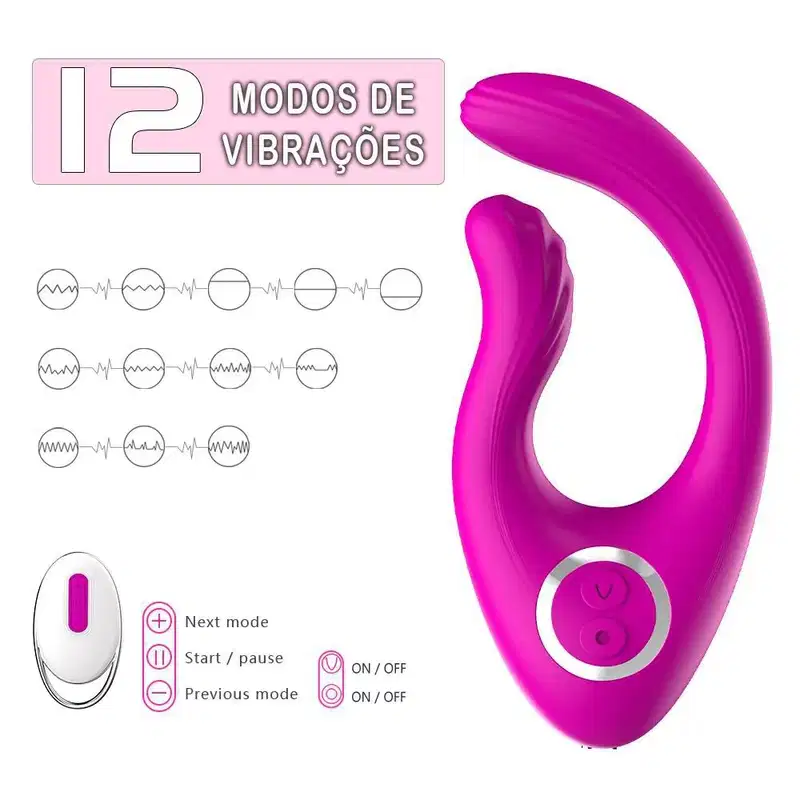 Vibrador Recarregável com Motor Duplo e Controle Sem Fio na cor roxa