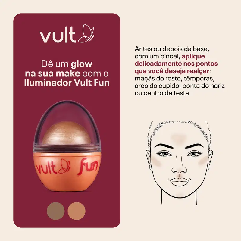 Iluminador 3 em 1 Vult Fun Rosé Iluminada 6,5g