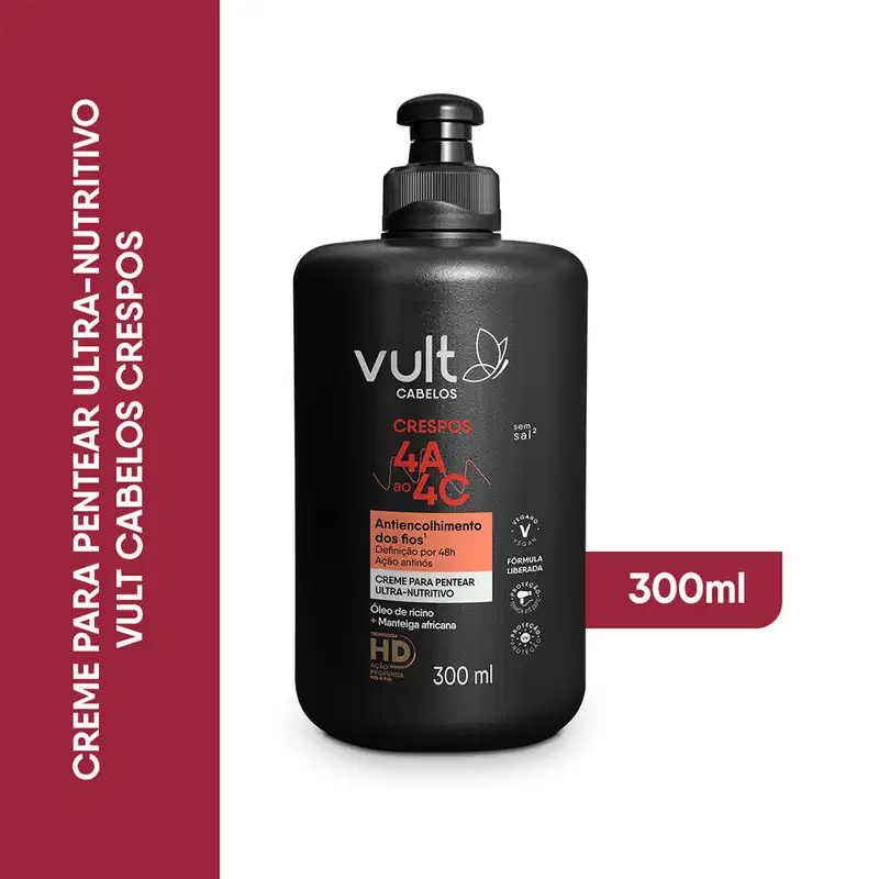 Vult Cabelos Crespos 4A ao 4C Ultra Nutritivo - Creme para Pentear 300ml