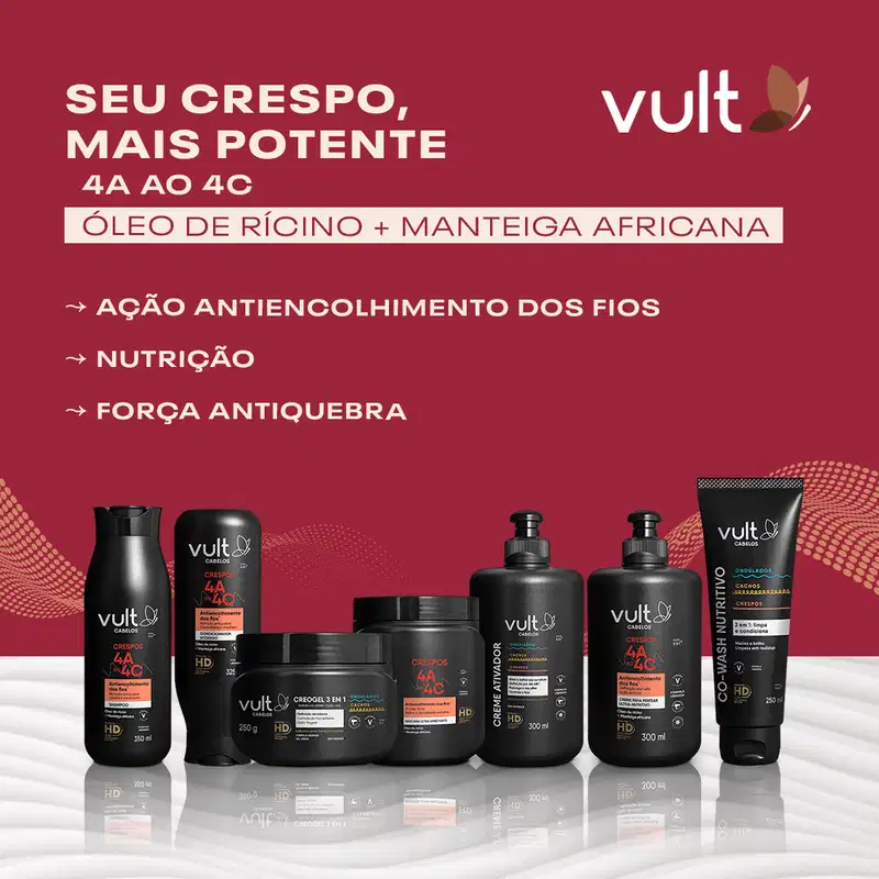Vult Cabelos Ondulados e Cachos Creogel 3 em 1 - Ativador de Cachos 250g