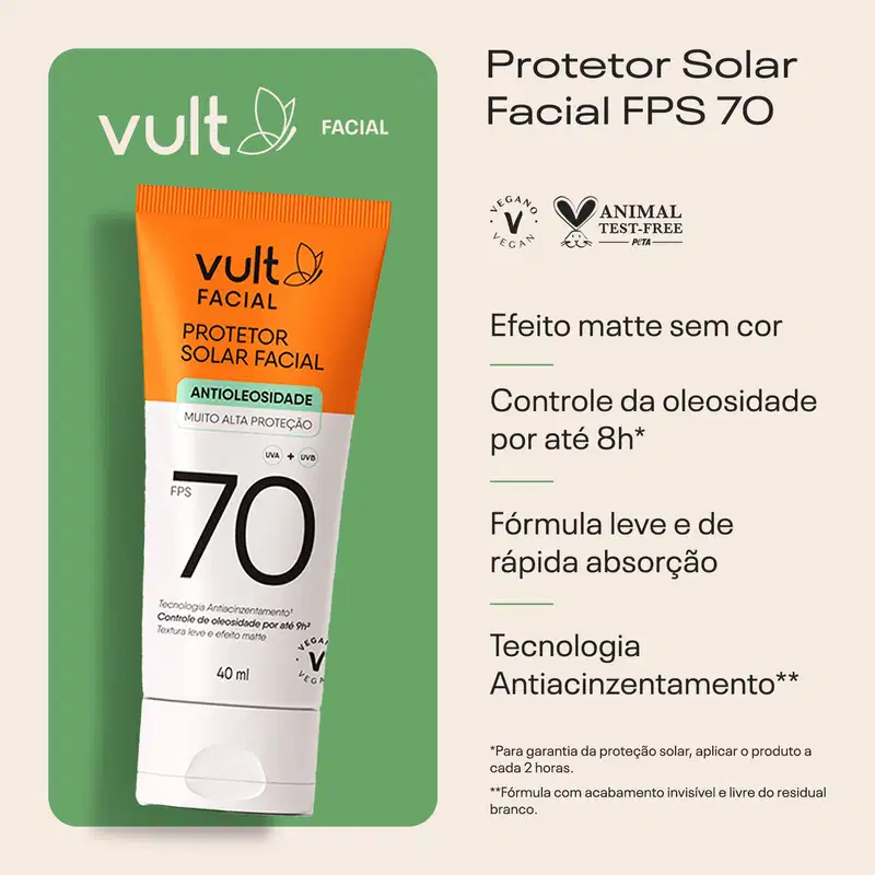 Protetor Solar Facial FPS 70 Vult 40ml