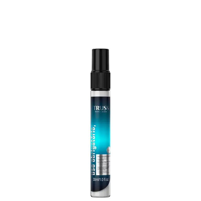 Frasco em spray do Uso Obrigatório da marca Truss, com 30ml e cores azul e preto predominantes. O rótulo exibe o nome da marca e informações sobre o produto em destaque.
