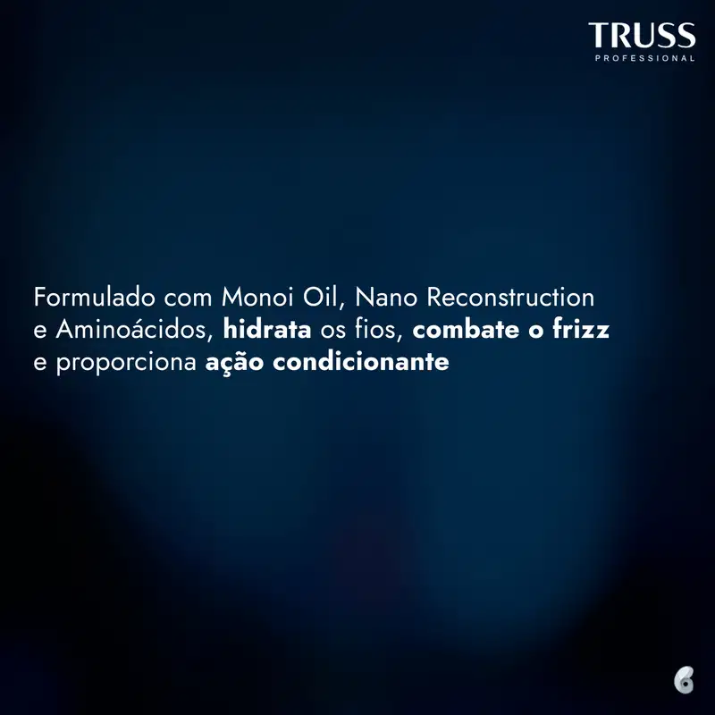 Formulado com Monoi Oil, Nano Reconstruction e Aminoácidos, hidrata os fios, combate o frizz e proporciona ação condicionante.