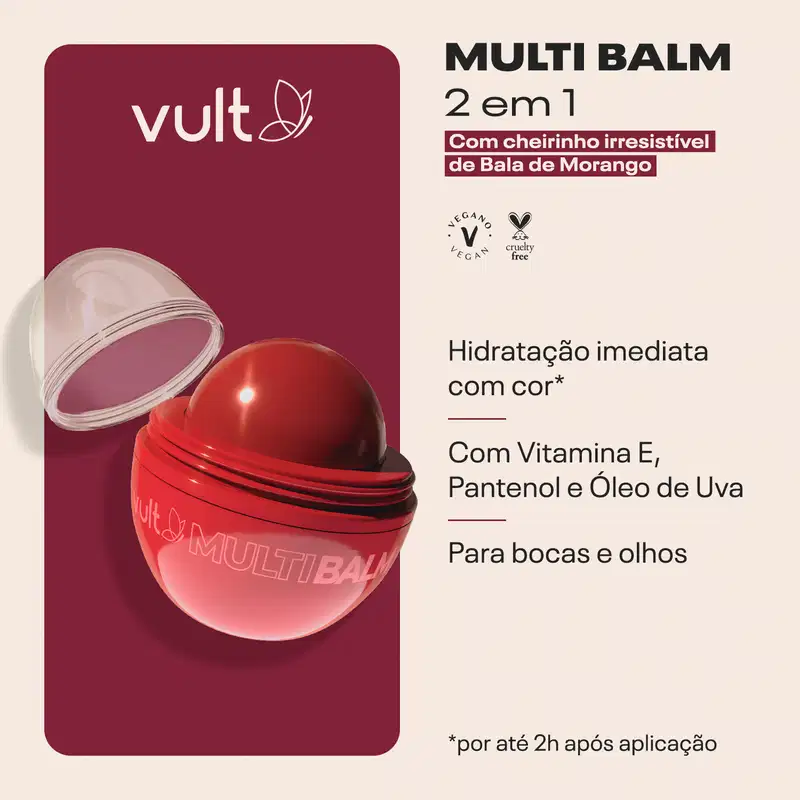Multi Balm 2 em 1 Vermelho Bala de Morango 6,5g