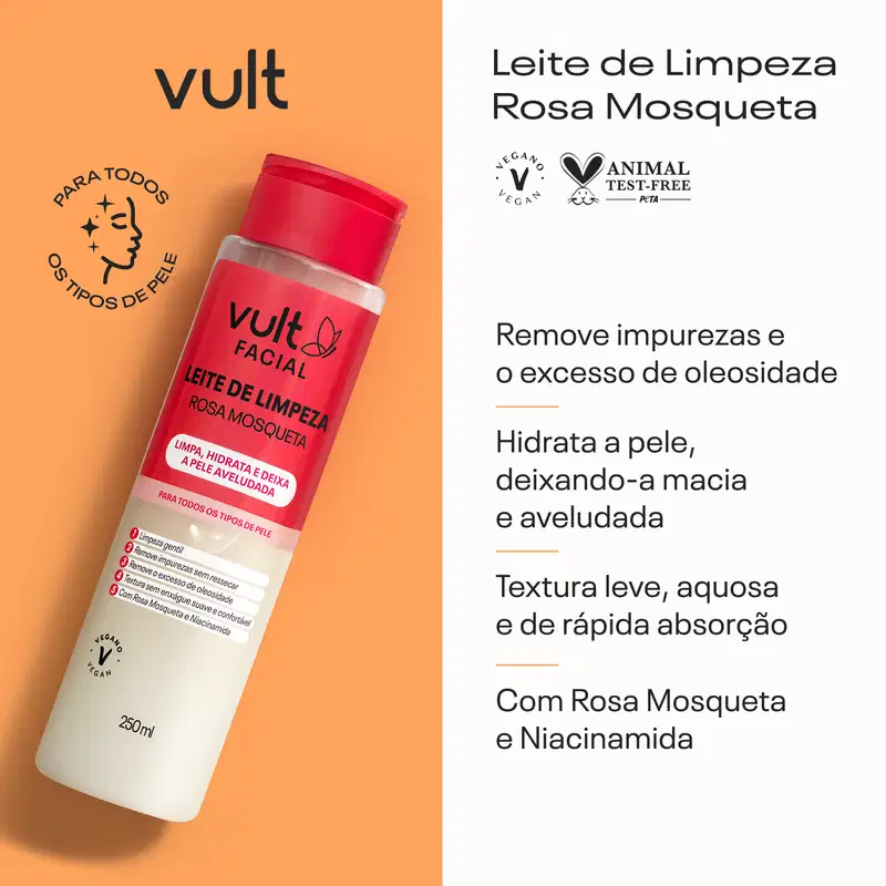 Leite de Limpeza Facial Vult Rosa Mosqueta 250ml