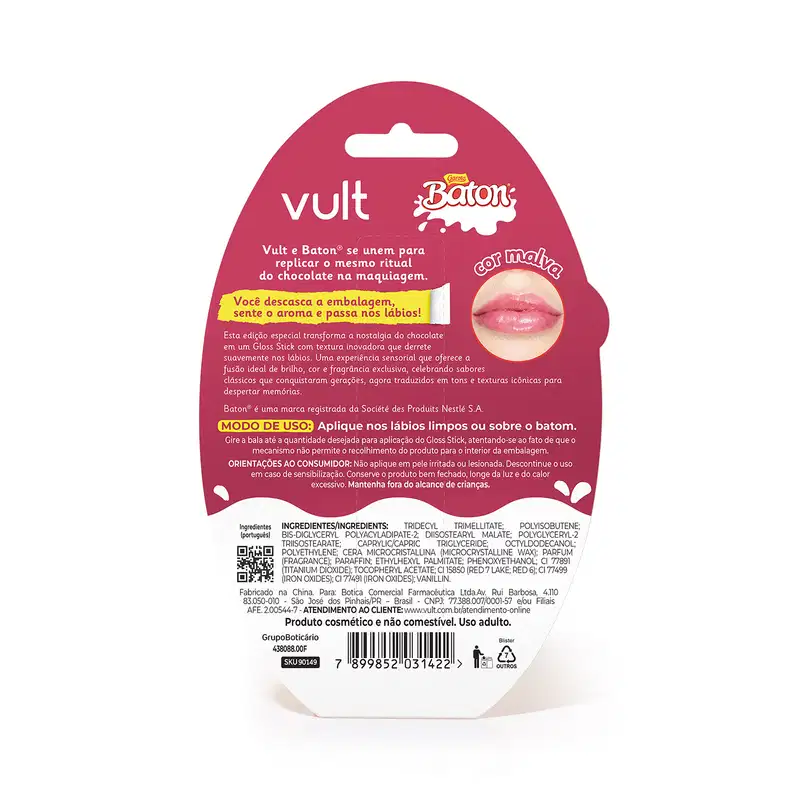 Vult & Baton Gloss Stick Malva Frutas Vermelhas 2g
