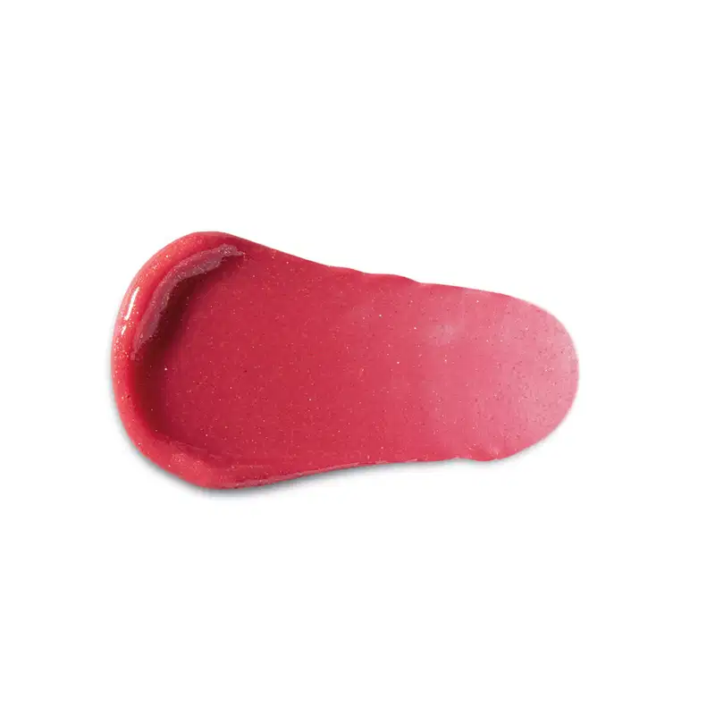 Textura cremosa e brilhante, com aparência suave e sedosa, em tom de vermelho intenso, típica de um produto de beleza da marca Vult.