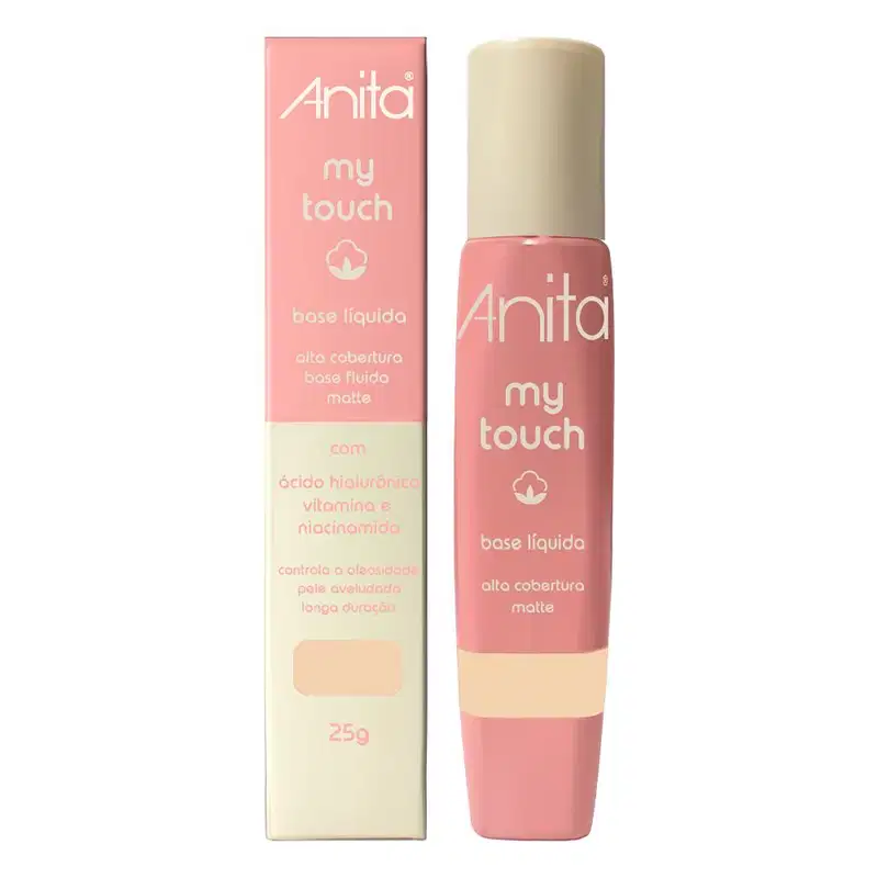Base Líquida My Touch Fluída com Niacinamida Anita Cosméticos 25g - Cor 1
