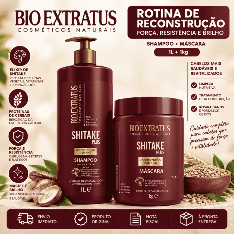 Kit Bio Extratus Shitake Reconstrução Shampoo Máscara