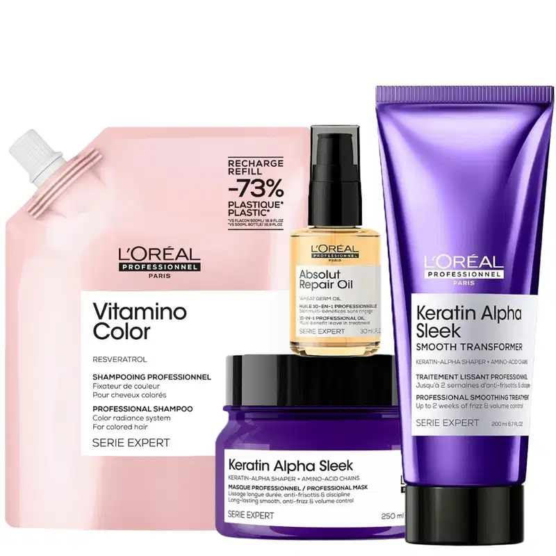 Kit L'Oréal Professionnel Vitamino Keratin Alpha Sleek Couleur for Home (4 Produtos)