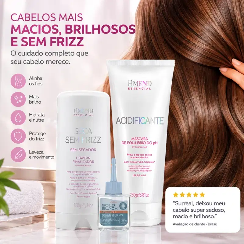 Kit Amend Ph Máscara + Seca Sem Frizz Essencial + Óleo Gold Black