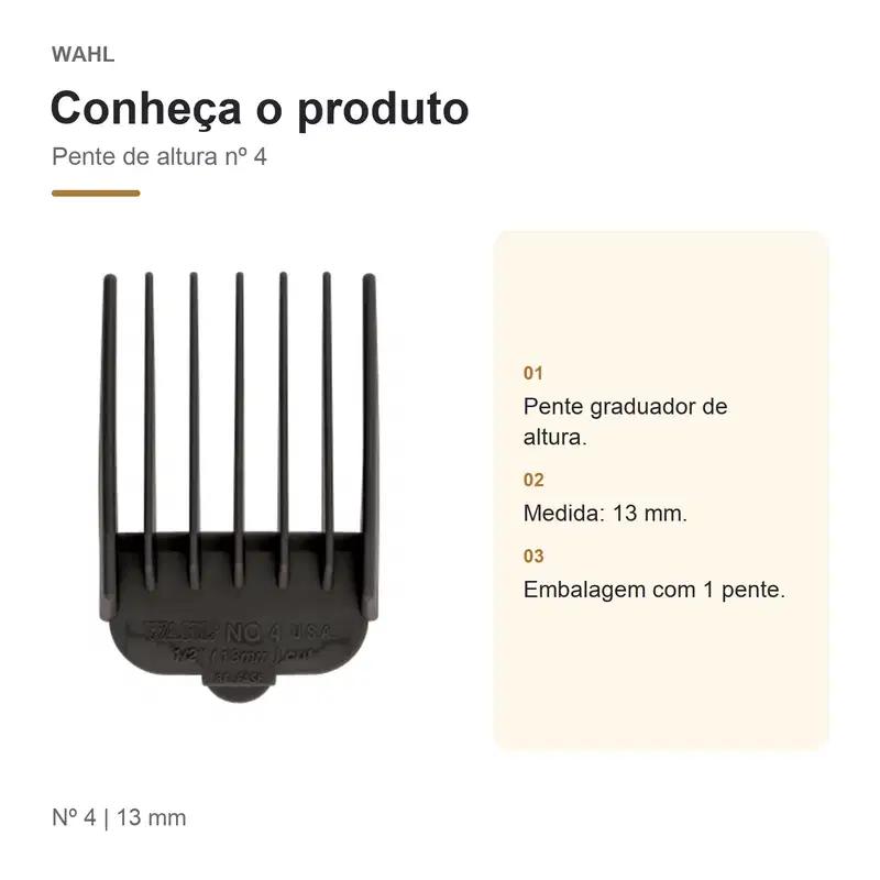 Pente de Altura Nº 4 para Máquina de Corte Wahl 13mm