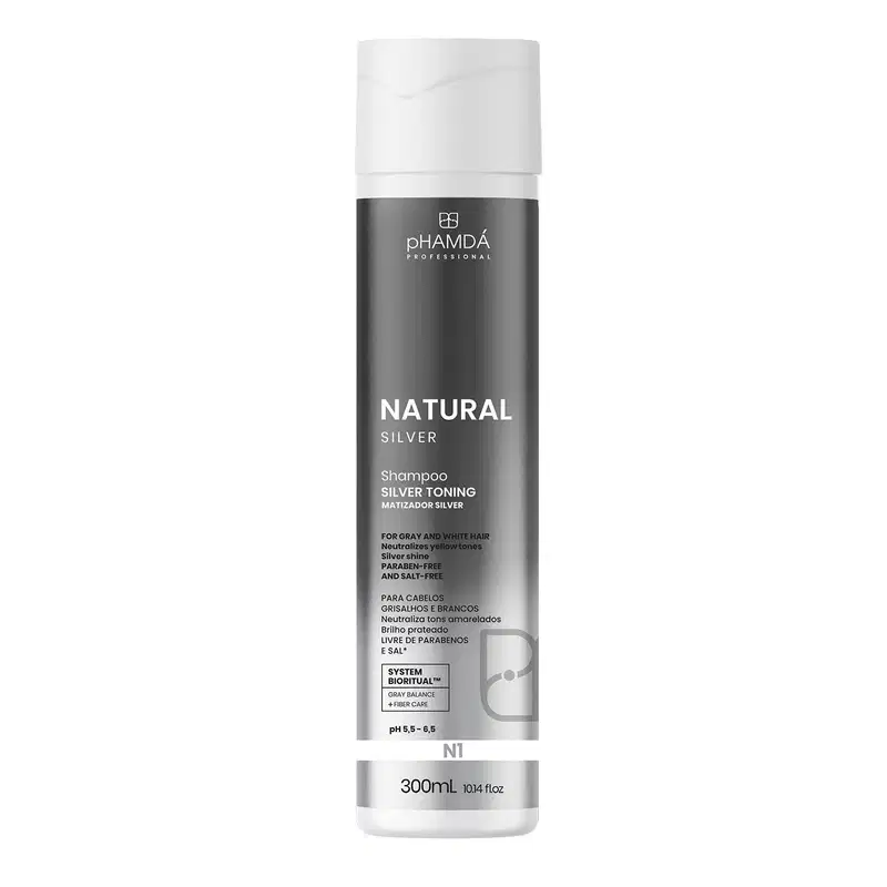 Shampoo Desamarelador Silver 300ml pHAMDÁ Cabelos Grisalhos e Brancos