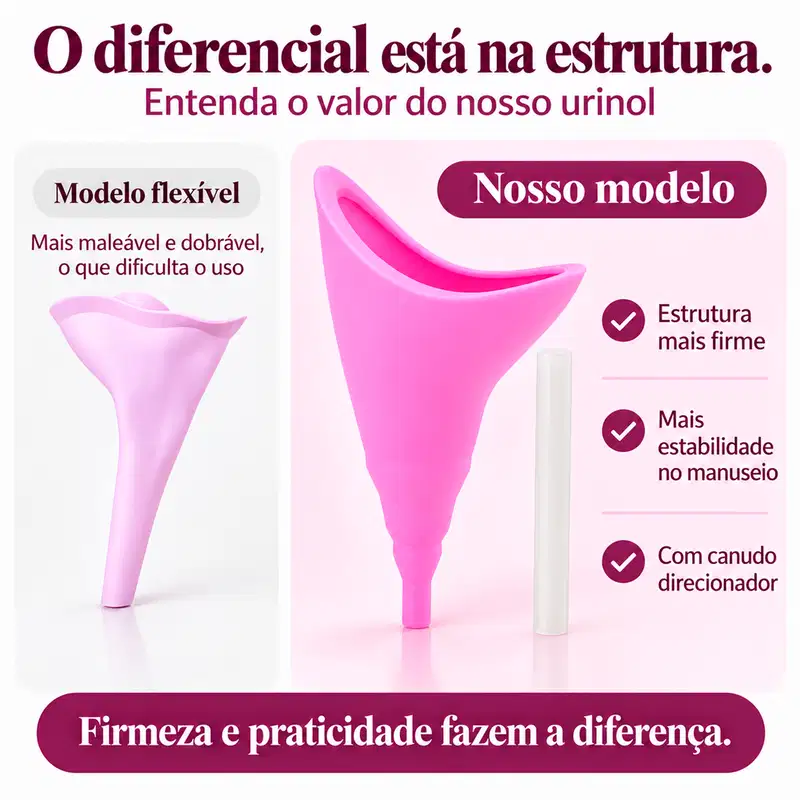 Urinol Feminino Portátil Silicone Xixi em Pé com Canudo