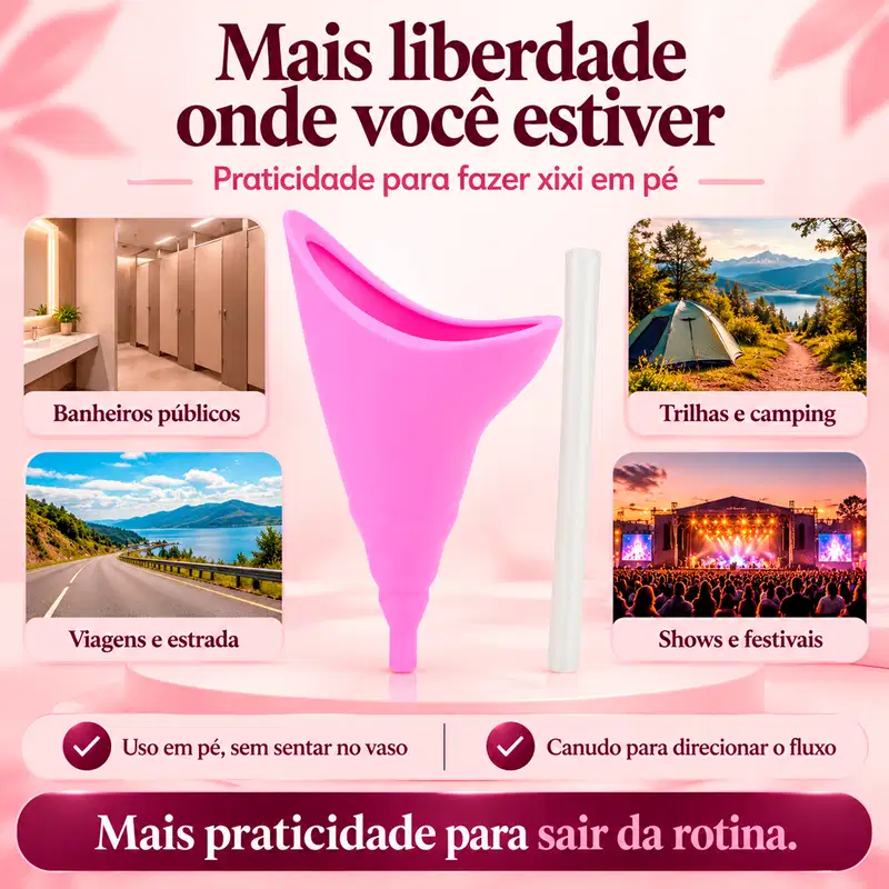 Urinol Feminino Portátil Silicone Xixi em Pé com Canudo