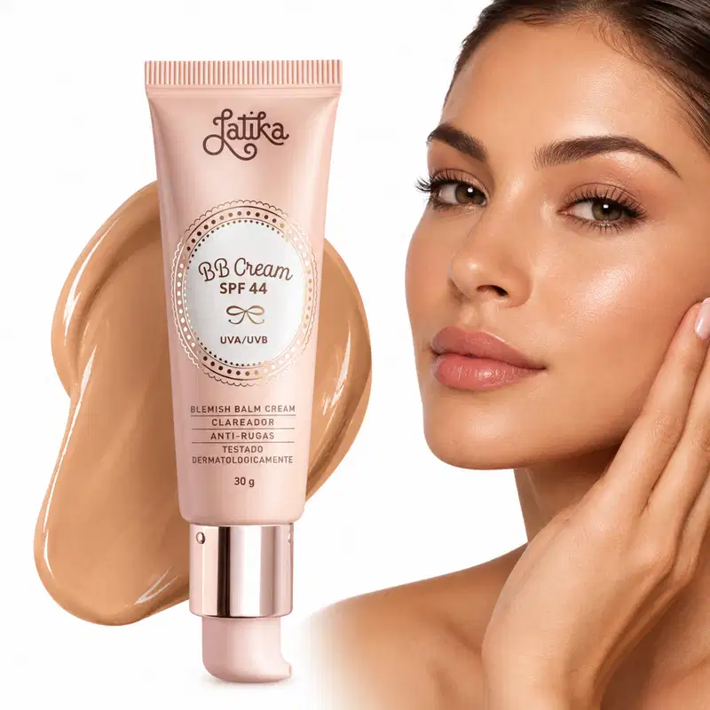 Kit Maquiagem Latika BB Cream FPS 44 + Pó Compacto Powder FPS 30 Maquiagem Facial Cor Bege Médio