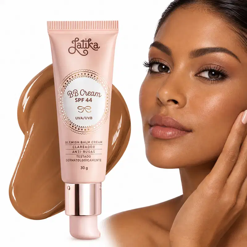 Kit Maquiagem Latika BB Cream FPS 44 + Pó Compacto Powder FPS 30 Maquiagem Facial Cor Bege Escuro