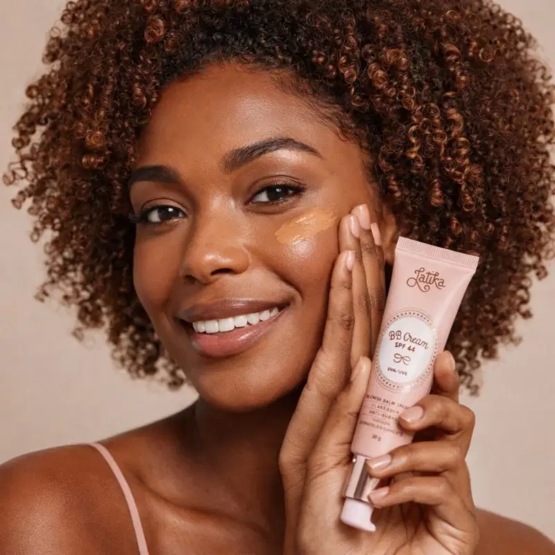 Kit Maquiagem Latika BB Cream FPS 44 + Pó Compacto Powder FPS 30 Maquiagem Facial Cor Escuro