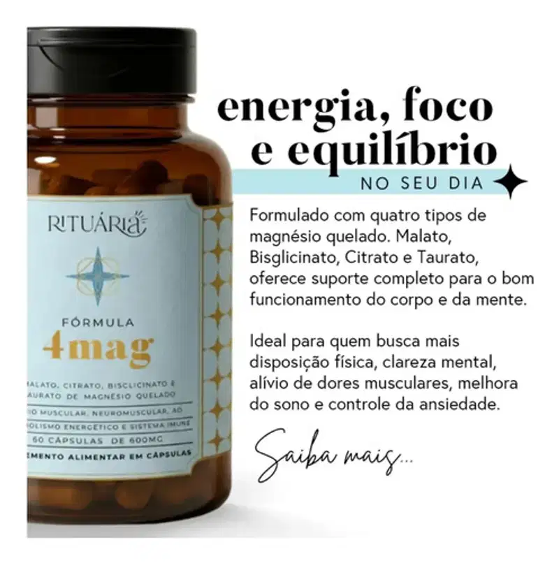 Kit 2x Magnésio, 4mag Rituária 60 Cápsulas B6 Vegano Sem Sabor
