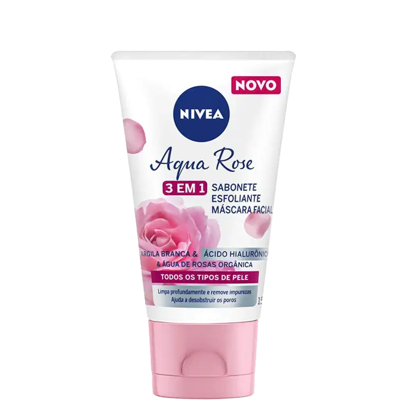 NIVEA Aqua Rose 3 em 1 - Sabonete, Esfoliante e Máscara Facial 150ml