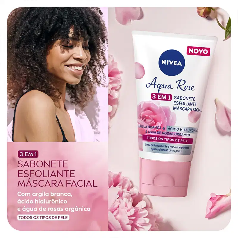 NIVEA Aqua Rose 3 em 1 - Sabonete, Esfoliante e Máscara Facial 150ml