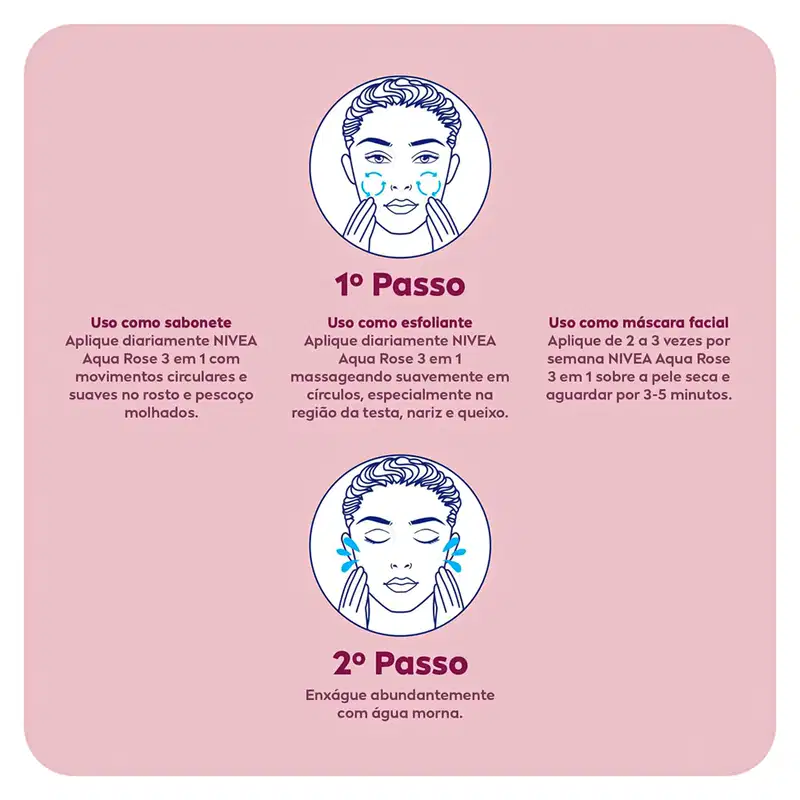 NIVEA Aqua Rose 3 em 1 - Sabonete, Esfoliante e Máscara Facial 150ml