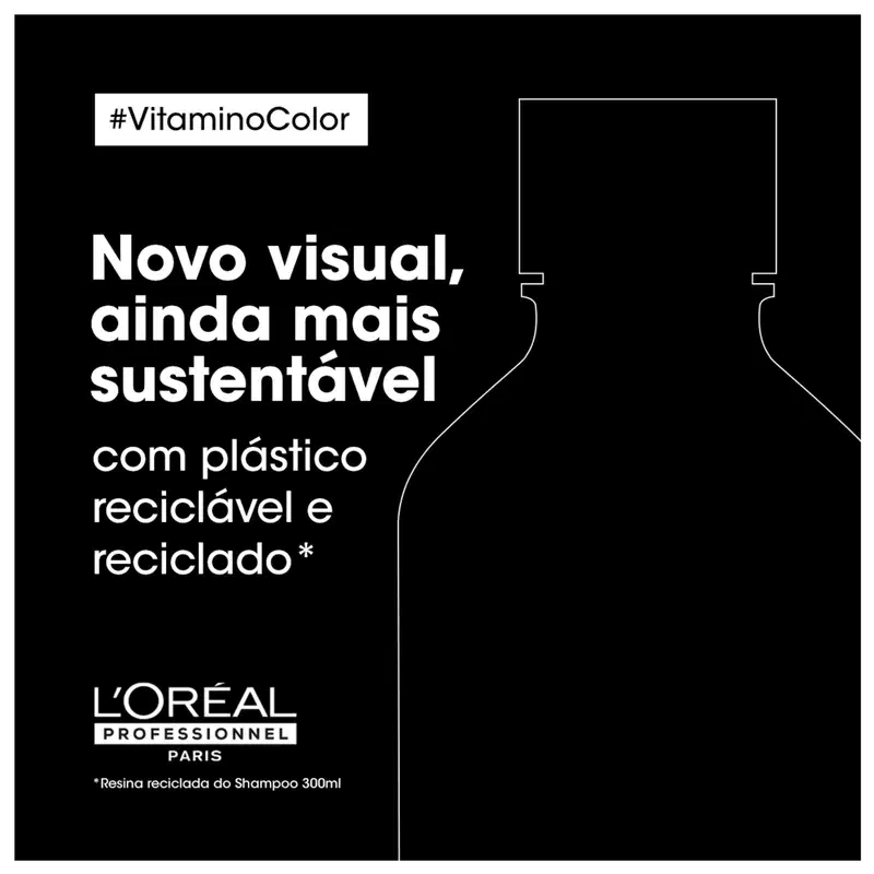Texto na imagem: Novo visual, ainda mais sustentável com plástico reciclável e reciclado. L'OREAL PROFESSIONNEL PARIS.