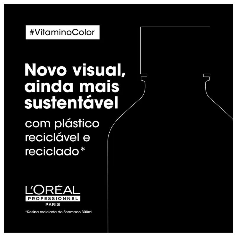 Texto na imagem: Novo visual, ainda mais sustentável com plástico reciclável e reciclado. L'Oréal Professionnel Paris.