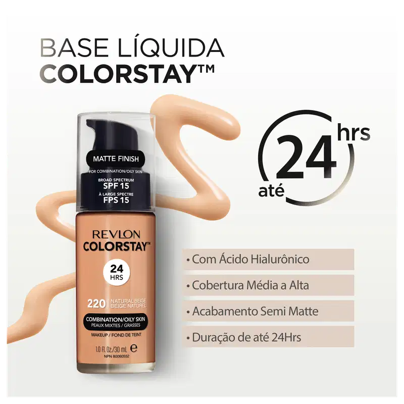 Revlon ColorStay 24 Horas Pele Mista à Oleosa FPS15 180 Sand Beige - Base Líquida 30ml