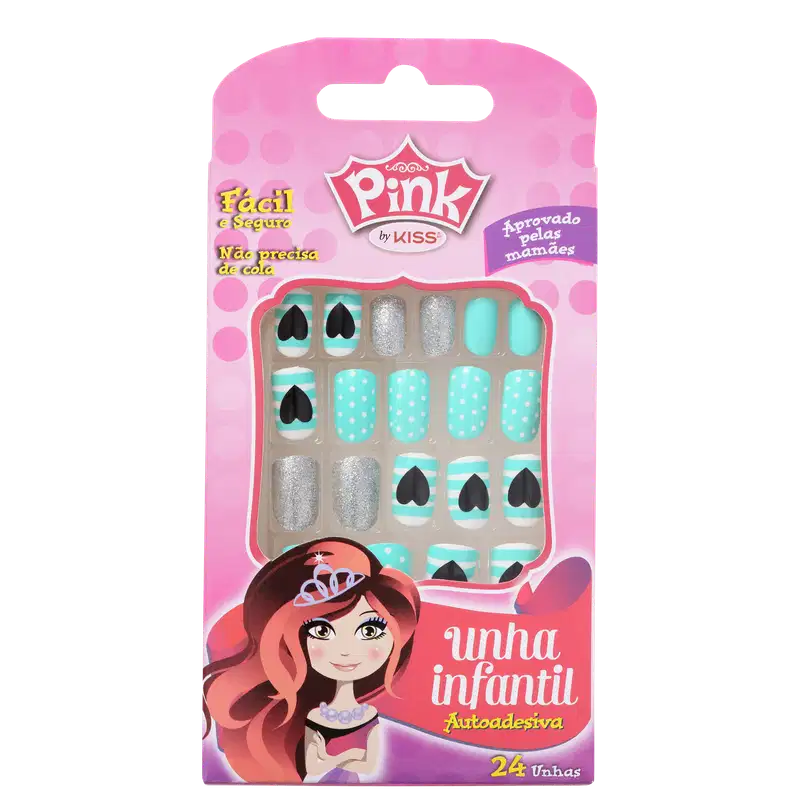 Kiss New York Pink Infantil Pop Princess Coração - Unhas Postiças