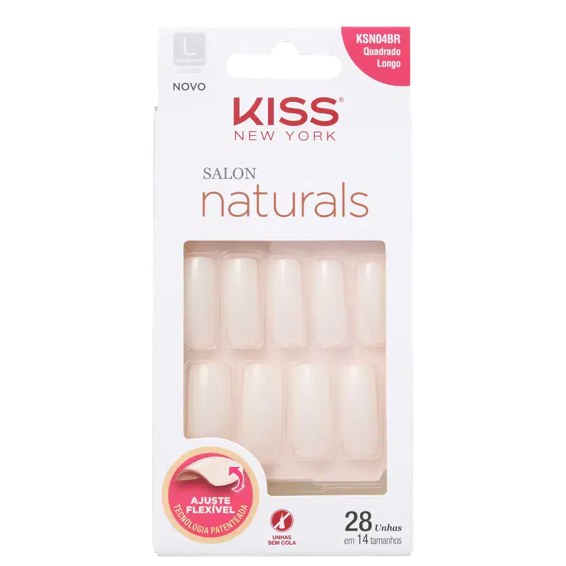 Kiss New York Salon Naturals Quadrado Longo - Unhas Postiças (28 Unidades)