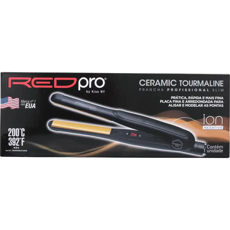 Kiss New York Red Pro Ceramic Tourmaline - Prancha de Cabelo 261g