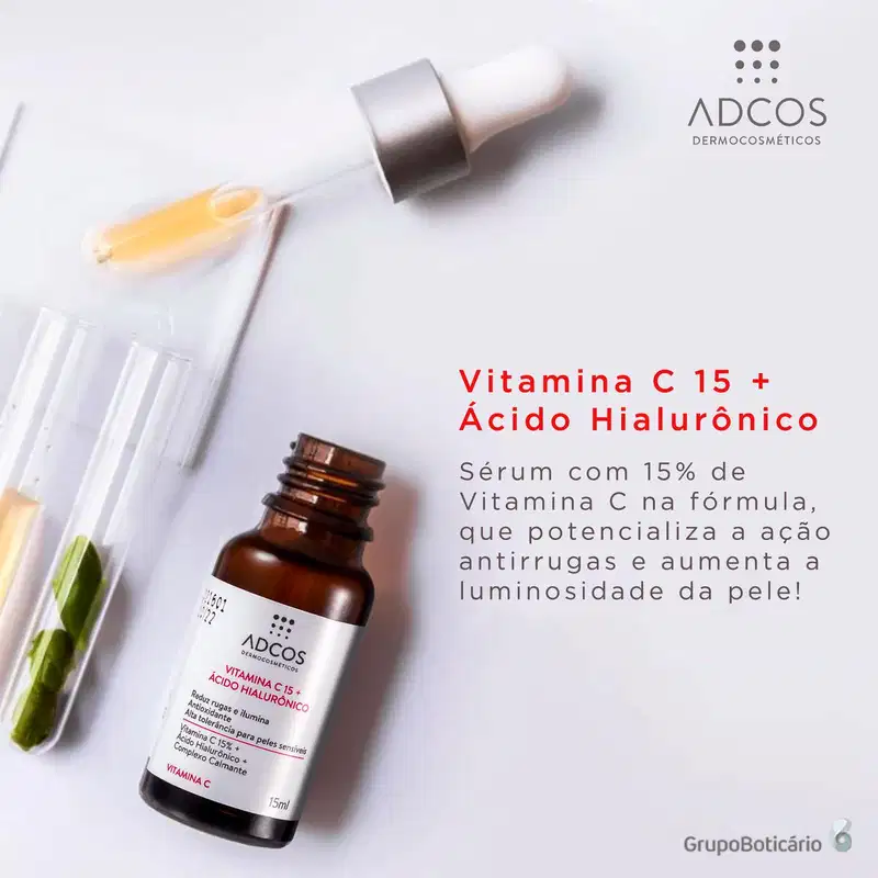 Adcos Vitamina C 15 + Ácido Hialurônico - Sérum Redutor de Linhas 15ml