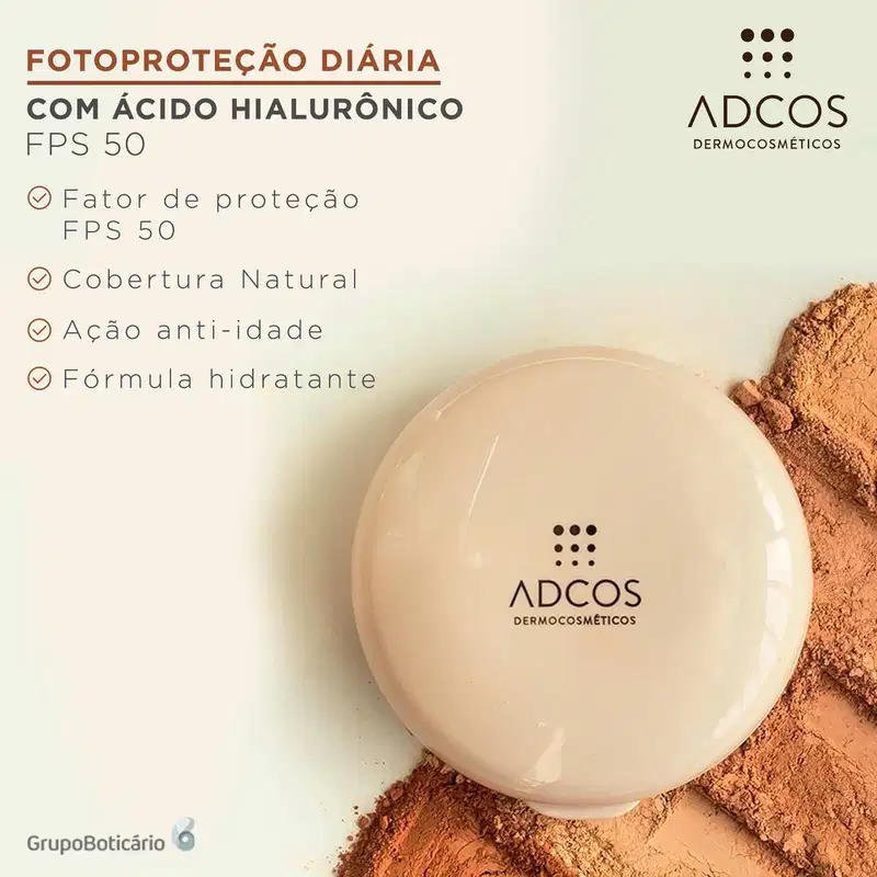 Adcos Fotoproteção Diária com Ácido Hialurônico FPS50 Nude - Pó Compacto 11g
