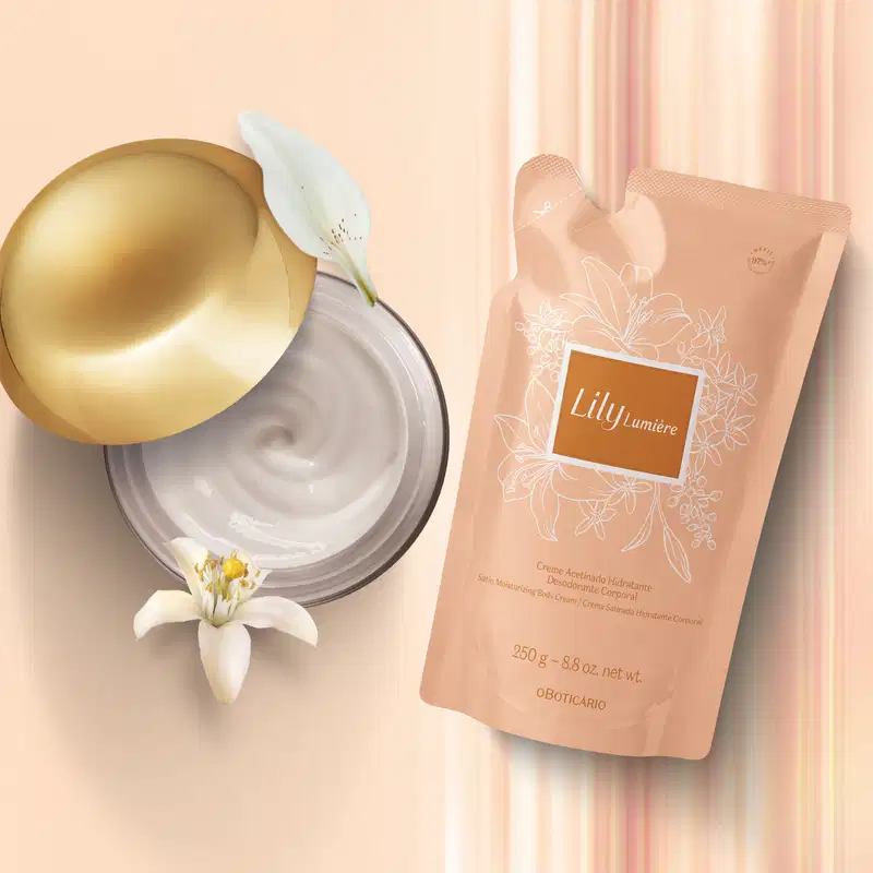 Kit o Boticário Lily Lumière: Creme Acetinado Desodorante Hidratante Corporal 250g + Refil 250g