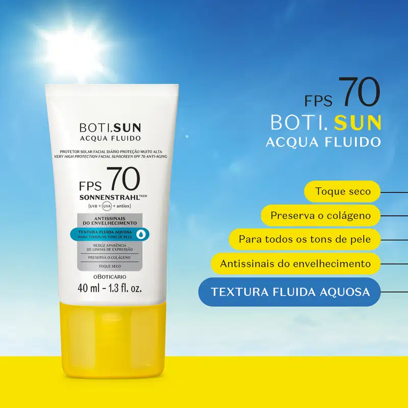 Protetor Solar Facial Antissinais FPS70 BOTI.SUN Acqua Fluido 40ml