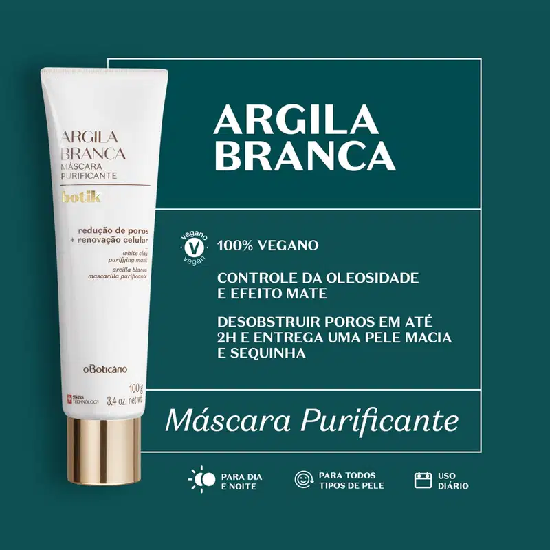 o Boticário Botik Argila Branca - Máscara Facial Purificante 100g